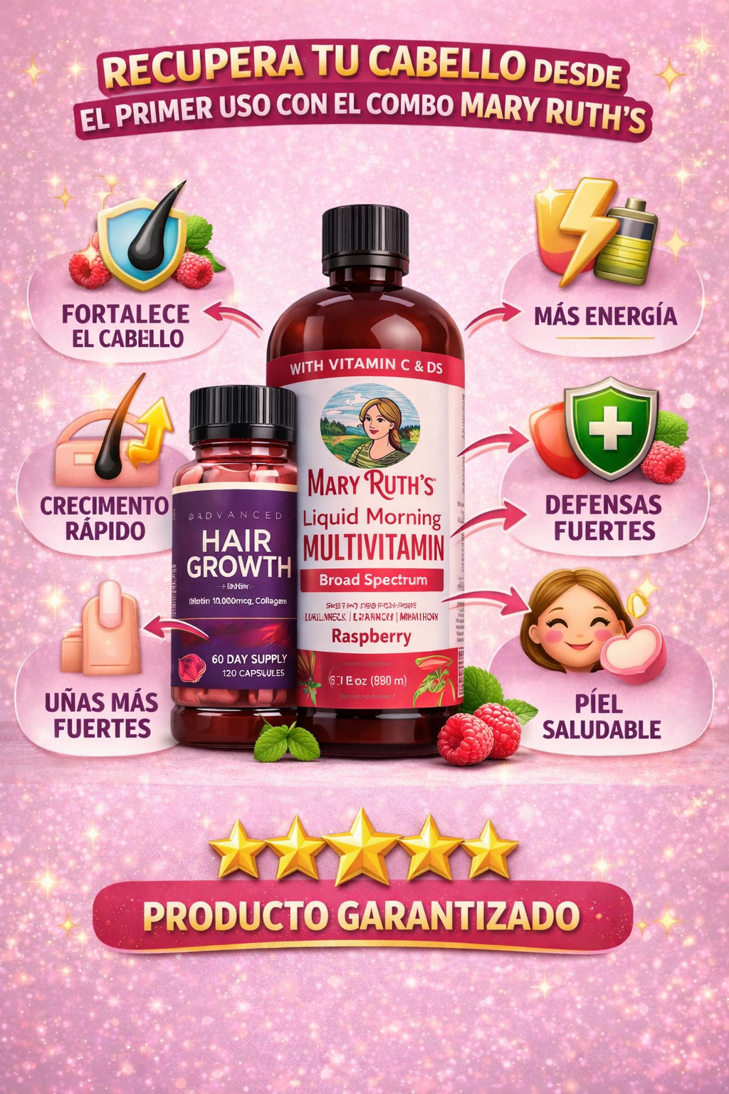 COMBO NUTRE CABELLO HAIR GROWTH + MARY RUTH FRAMBUESA